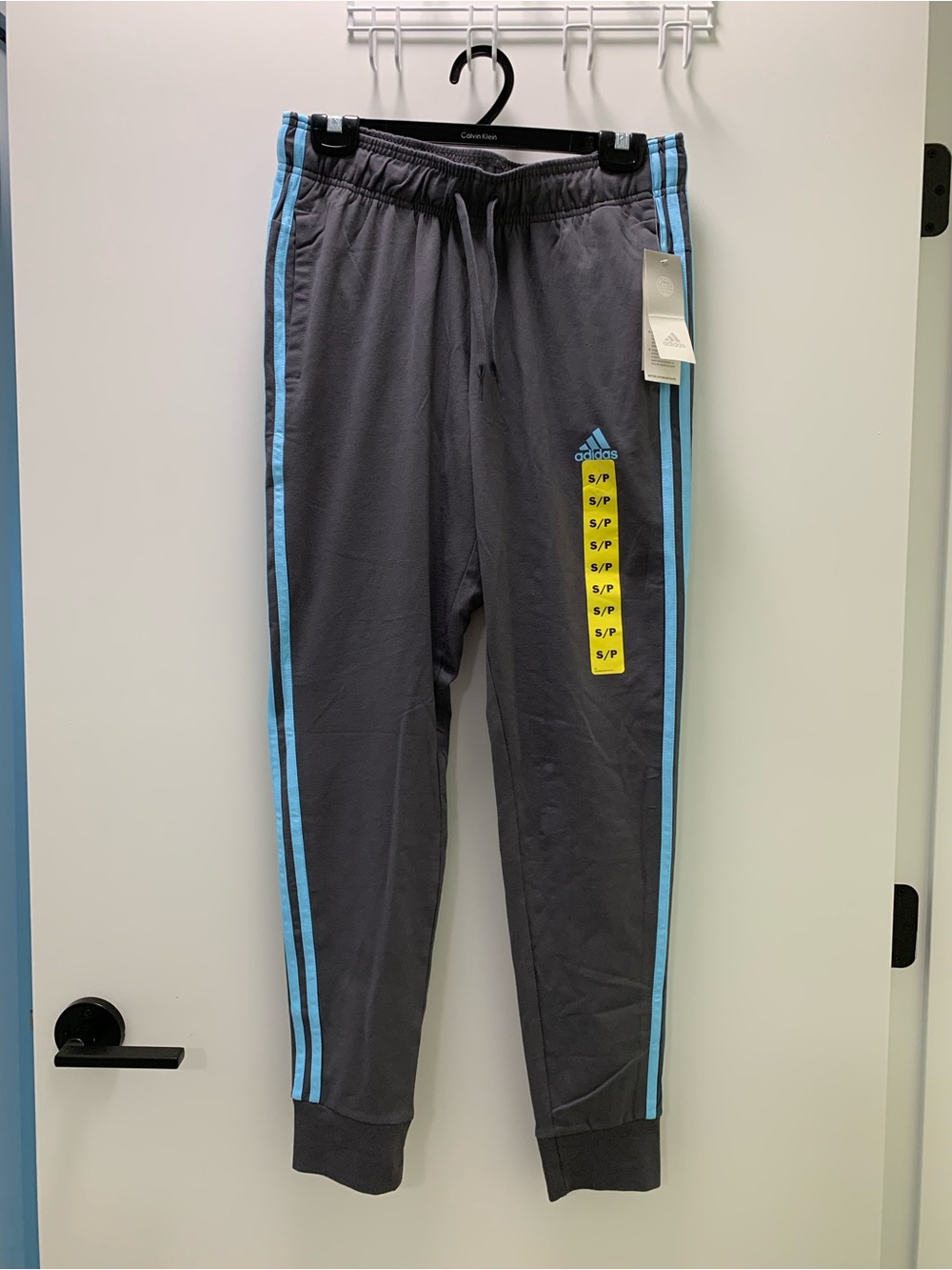 adidas Gray Joggers with Light Blue Side Stripes